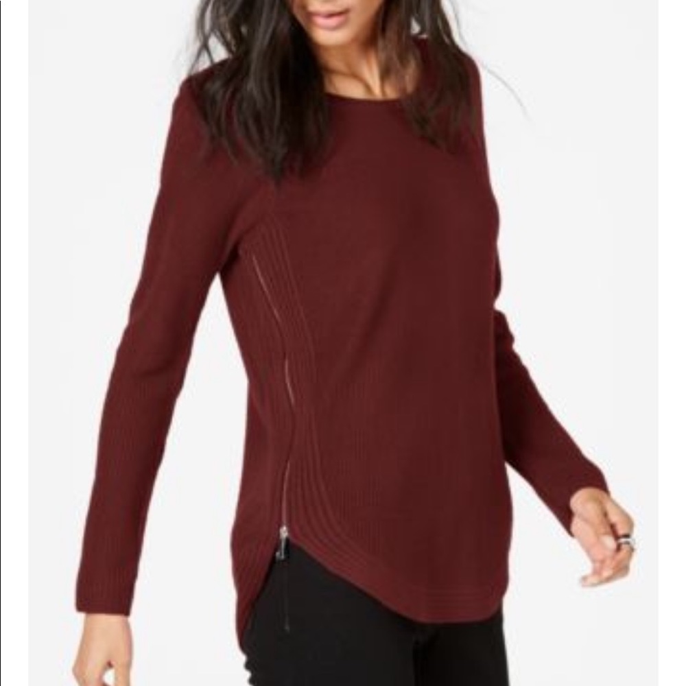 INC burgundy sweater with side zippers NWT